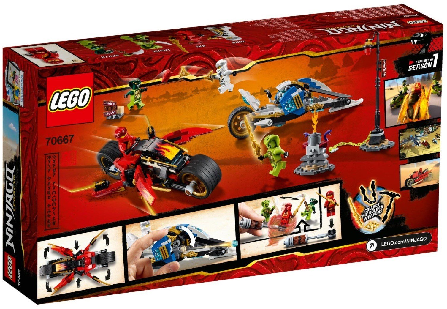 LEGO NINJAGO® 70667 Zwaardmotor van Kai & Sneeuwscooter van LEGO Ninjago zwaardmotor van Kai en sneeuwscooter van Zane 70667